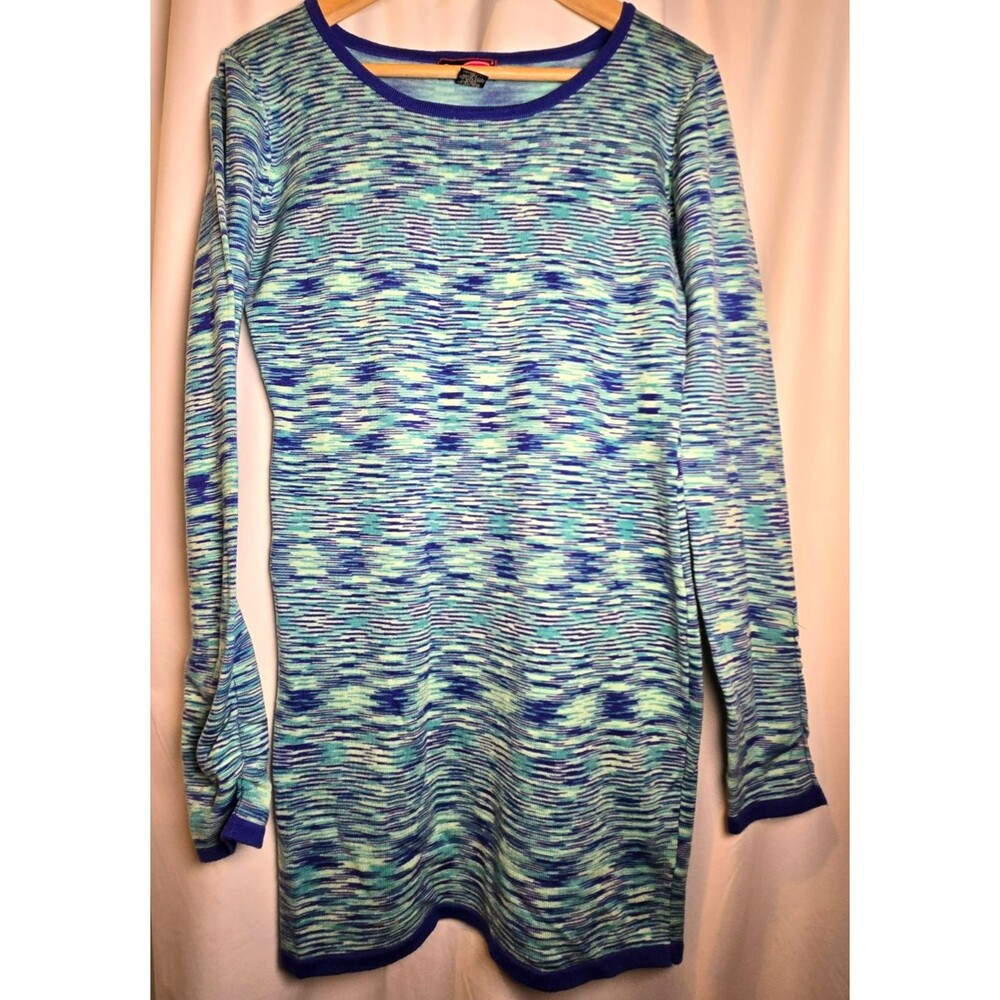 Say What? Vintage Y2K Space Dye Knit Tunic Sweater Dress Long Sleeve Blue Teal L
